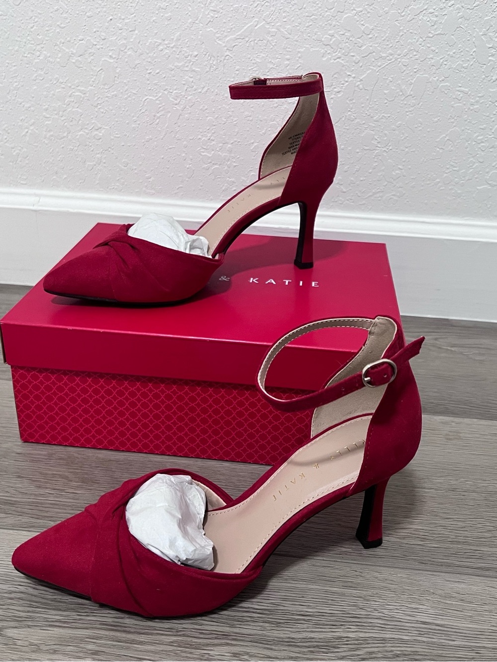 Kelly & Katie Red Pointed-Toe Ankle-Strap Heels
